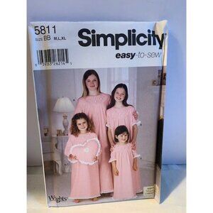 Simplicity 5811 Girls Children Sleepwear Pattern Size M L XL 7-16 Uncut 2000s
